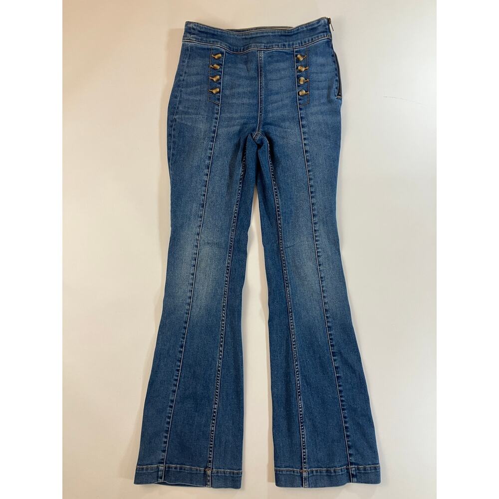 Pilcro and the Letterpress Anthropologie Sailor Jeans Women 28 Blue Flare Button